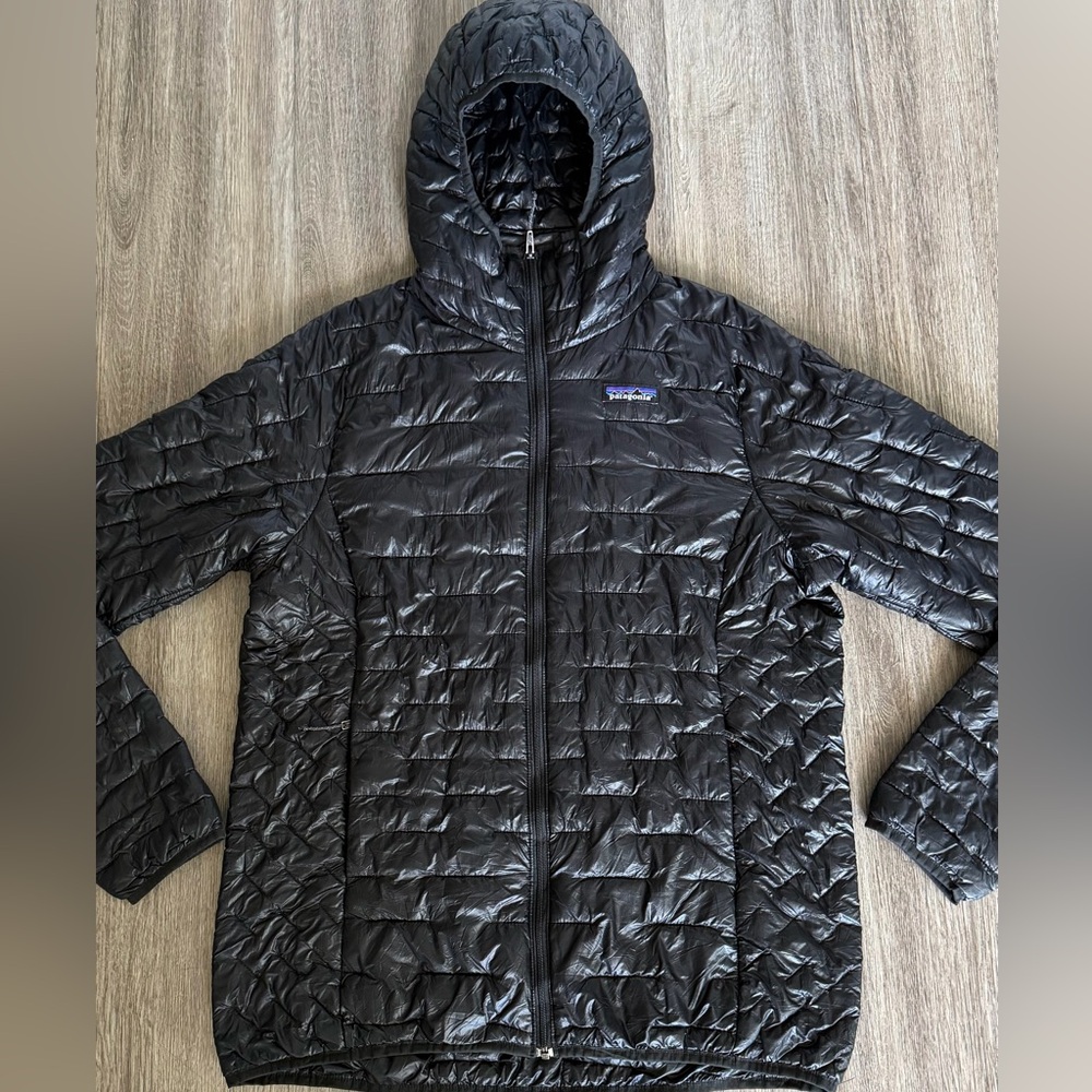 Patagonia Micro Puff Lightweight Hooded Jacket Womens Large  Black Puffer Coat
